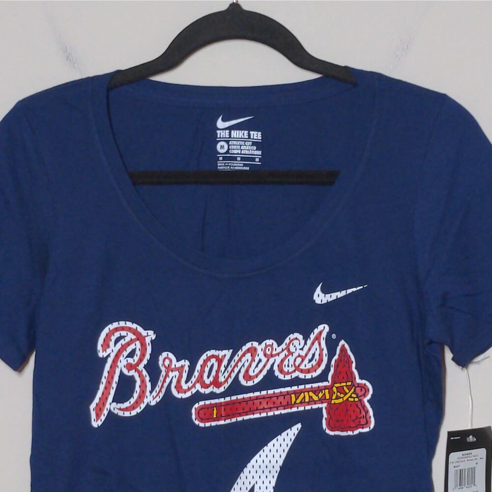 Nike Atlanta Braves Navy Blue T-Shirt Athletic Cut M New - Picture 3 of 15